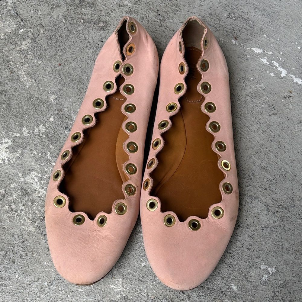 Chloe suede eyelet trim ballet flats